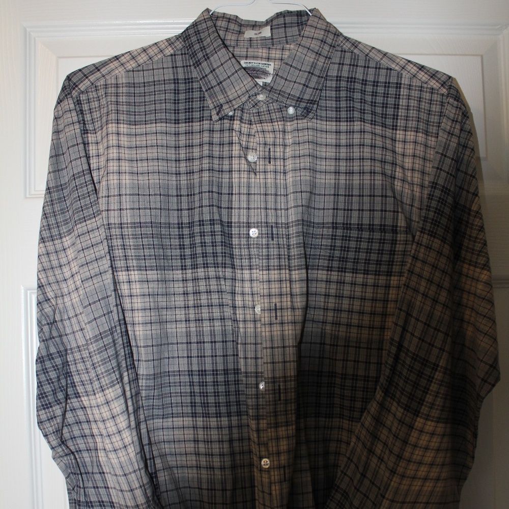 J Crew, Large Slim Fit, Button Down Oxford, Brown/gray